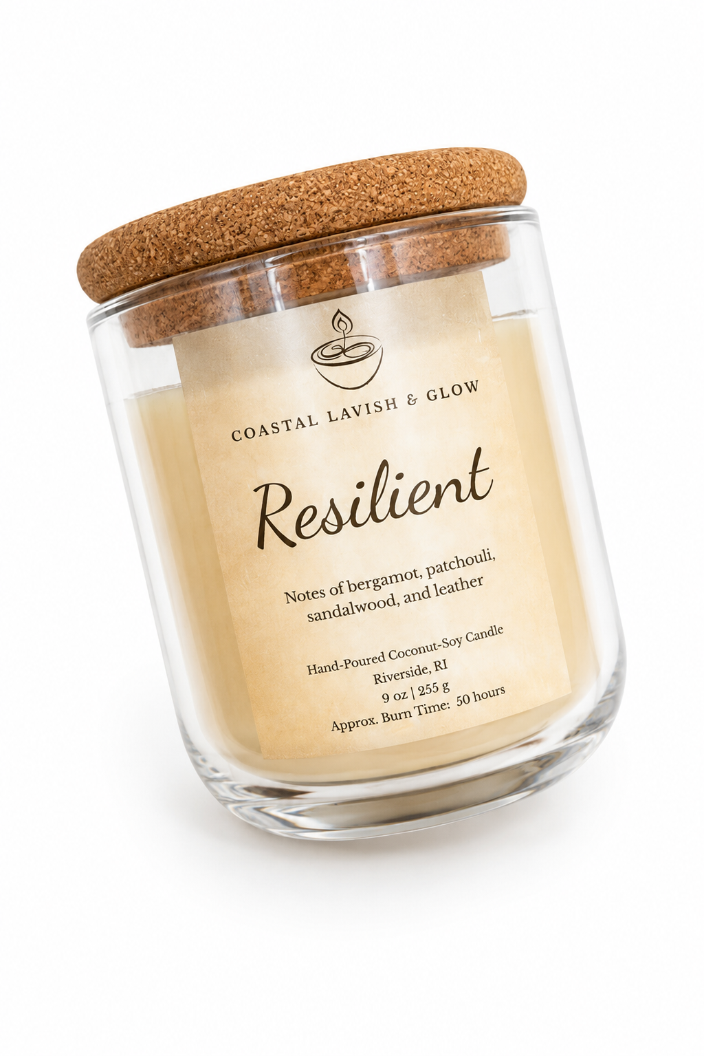 "Resilient" Candle in a champagne glass jar