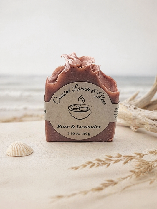 Rose & Lavender Handcrafted Soap on a cream background