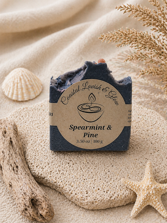 Spearmint & Pine Handcrafted Soap on cream background