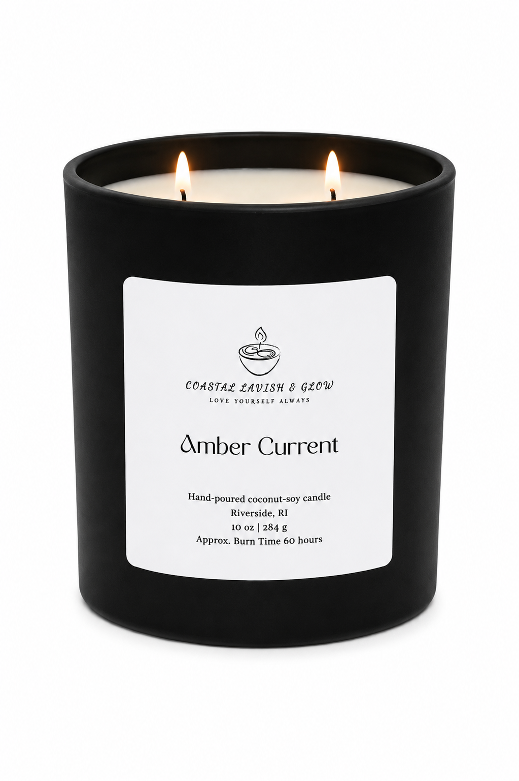 "Amber Current" candle in a black jar