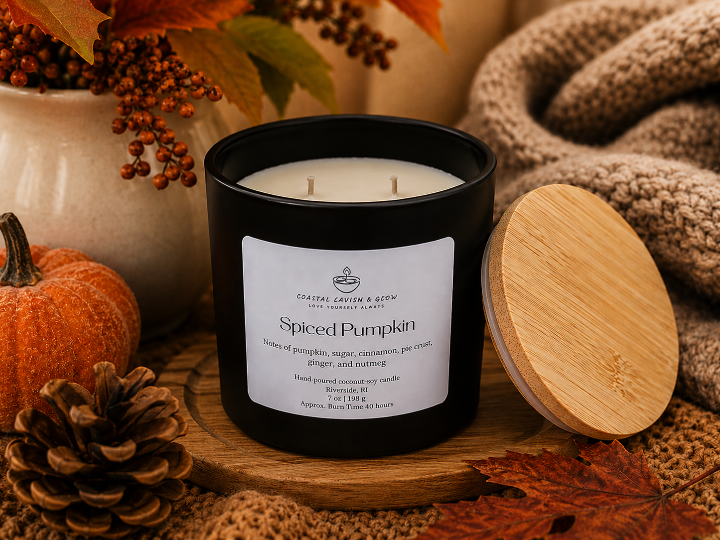 Spiced Pumpkin 7 oz Candle - Pumpkin, Sugar, Cinnamon, Nutmeg Scent