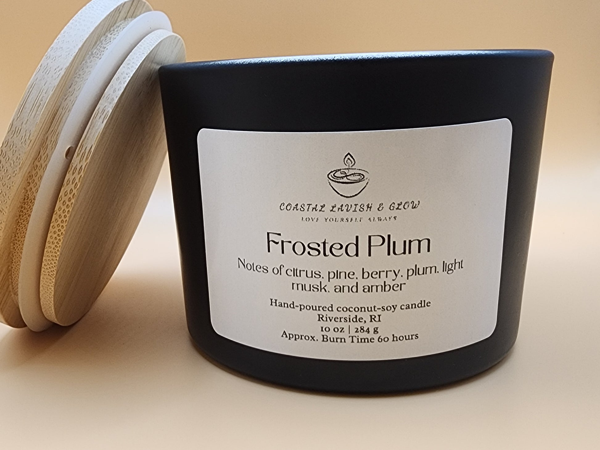 Frosted Plum Candle - citrus, pine, berry, plum, light musk, amber scent