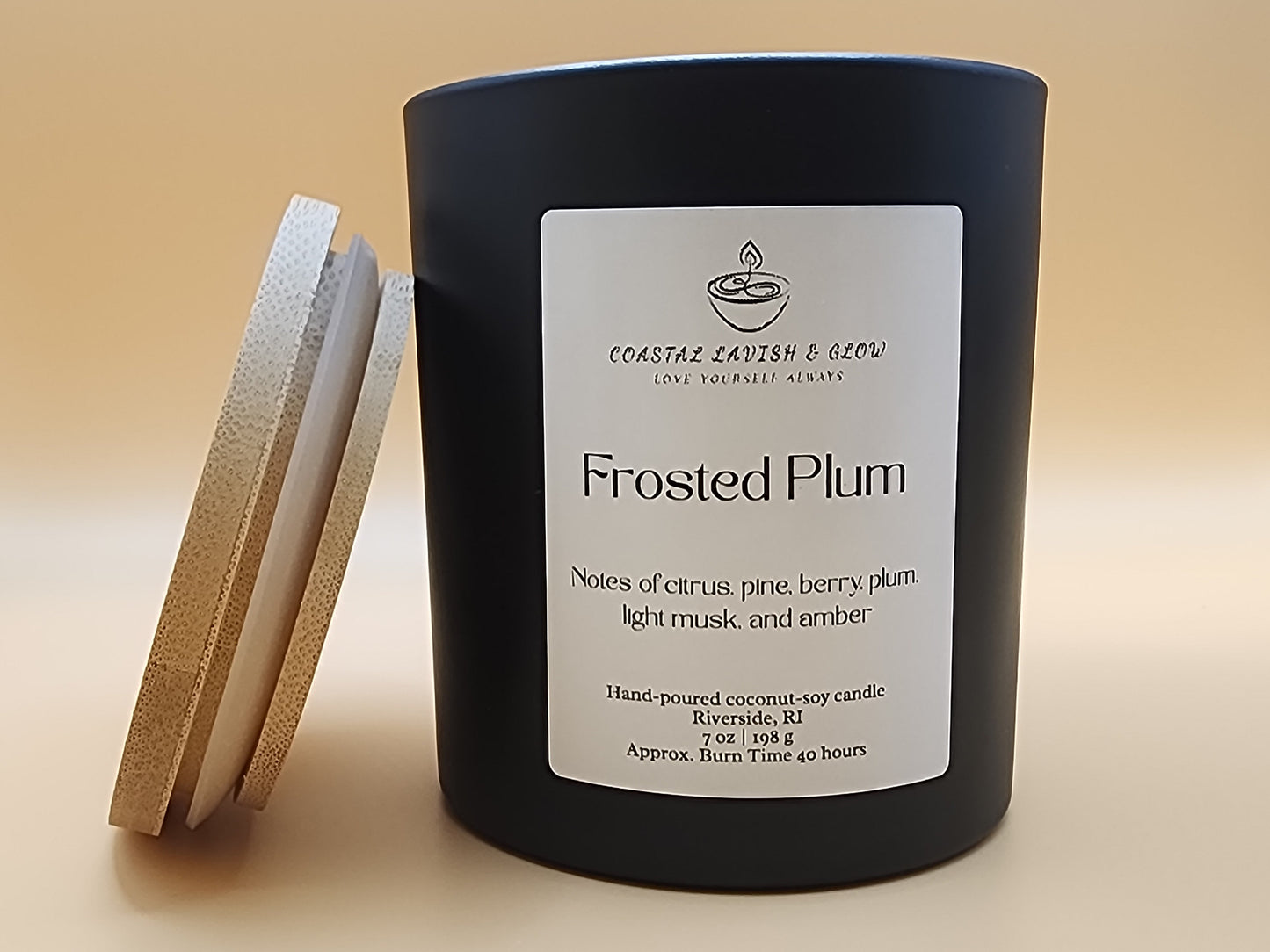 Frosted Plum Candle - citrus, pine, berry, plum, light musk, amber scent
