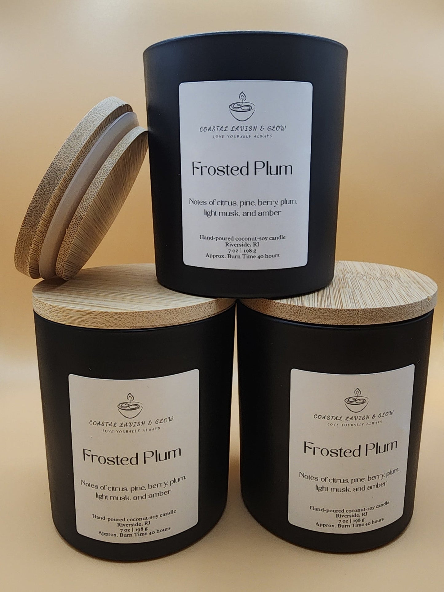 Frosted Plum Candle - citrus, pine, berry, plum, light musk, amber scent