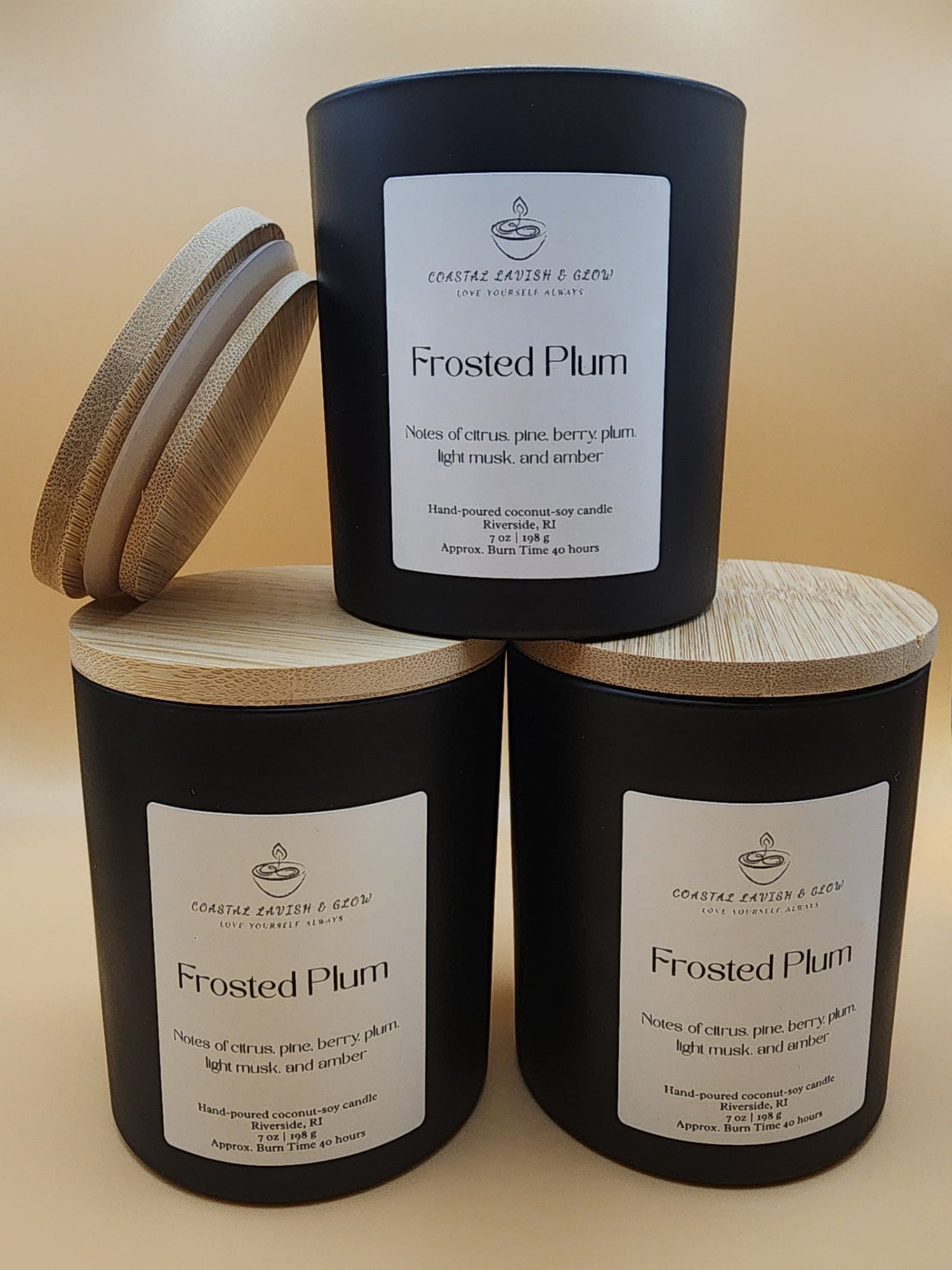 Frosted Plum Candle - citrus, pine, berry, plum, light musk, amber scent