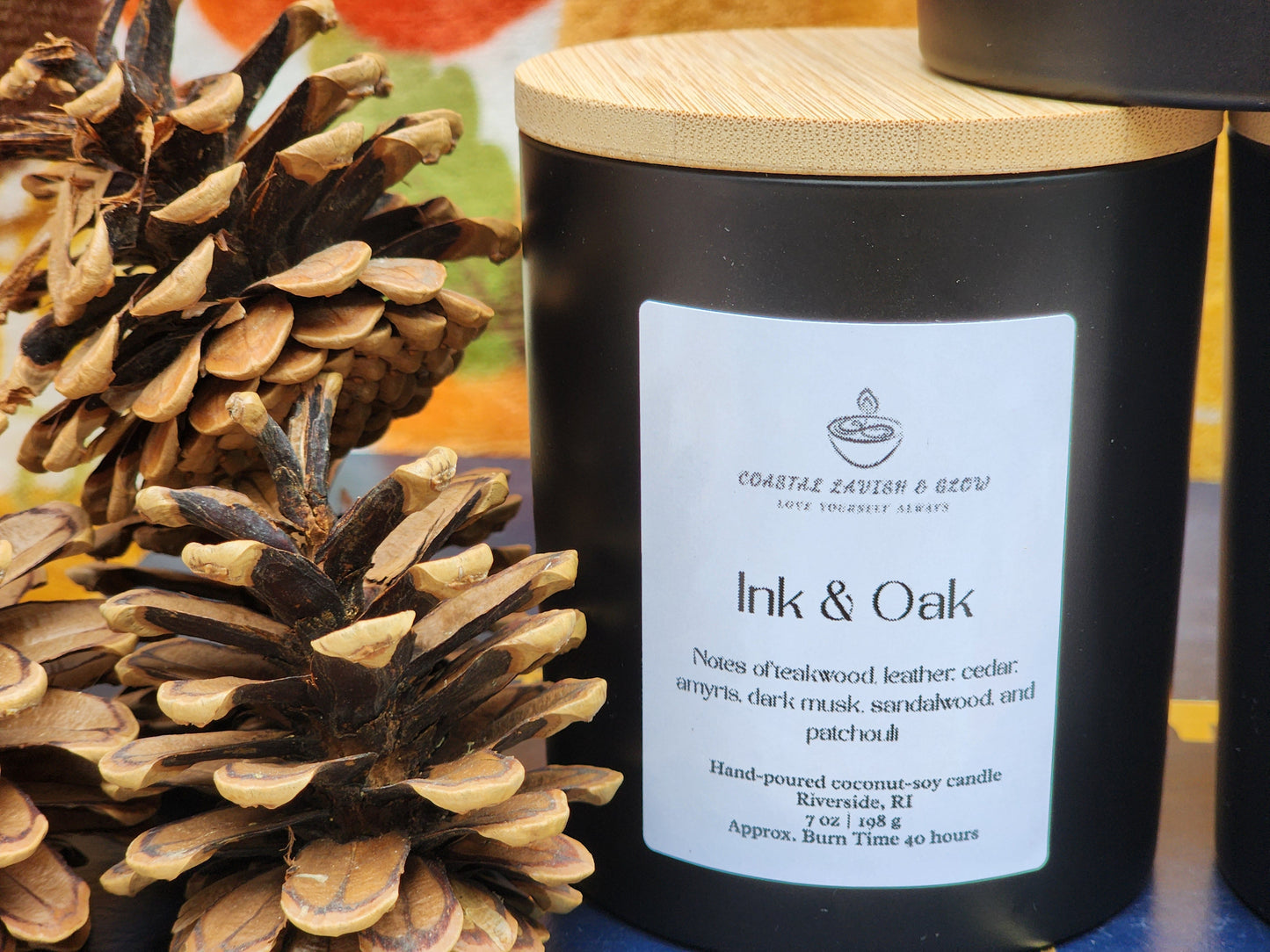 Ink & Oak Candle - teakwood, leather, cedar, amyris, dark musk, sandalwood, patchouli scent
