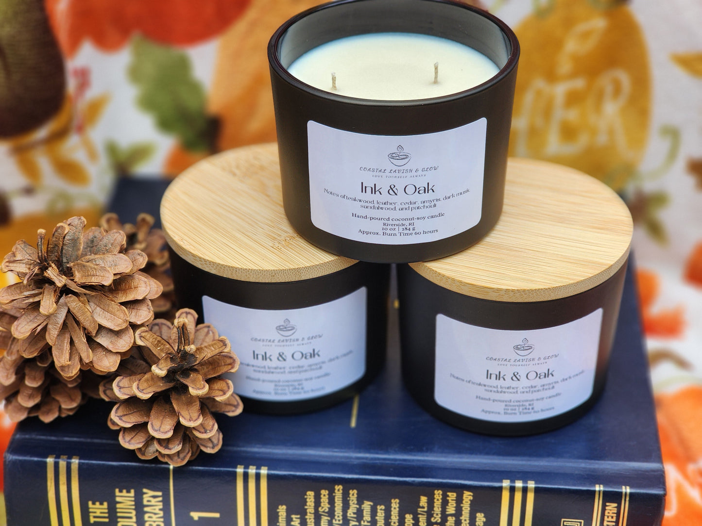 Ink & Oak Candle - teakwood, leather, cedar, amyris, dark musk, sandalwood, patchouli scent