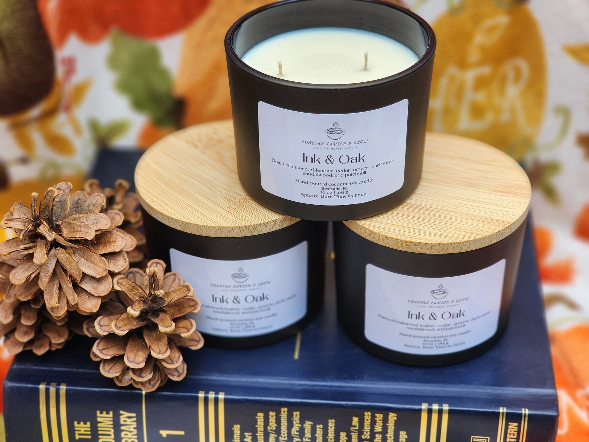 Ink & Oak Candle - teakwood, leather, cedar, amyris, dark musk, sandalwood, patchouli scent