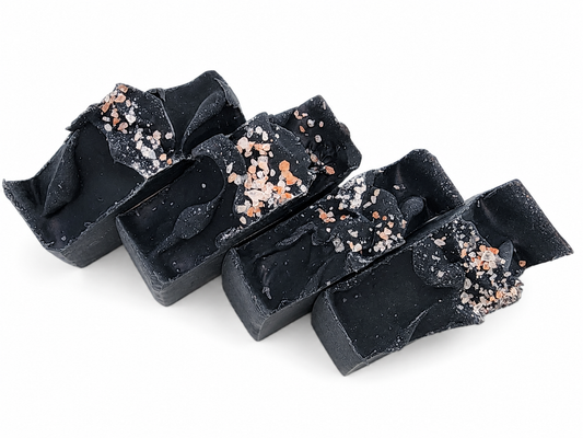 Restore Bars of Soap with Activated Charcoal Topped with Himalayan Sea Salt Scented Peppermint, Rosemary, and Patchouli
