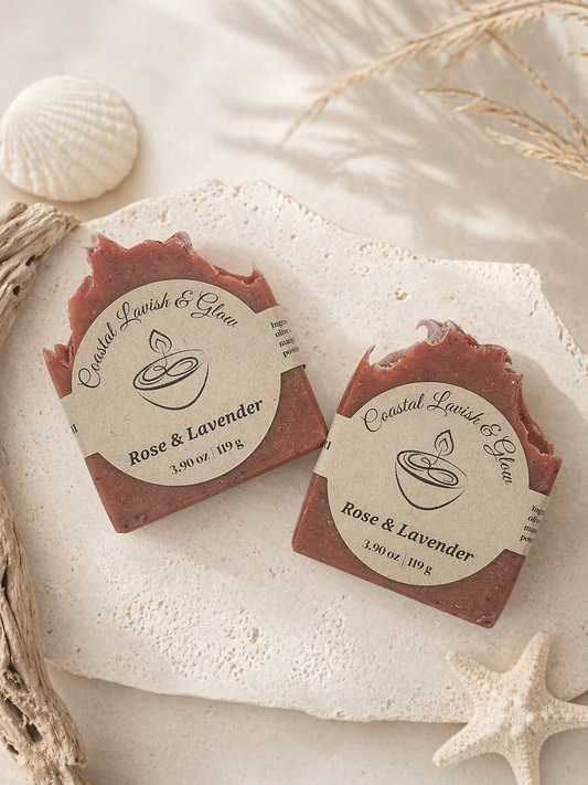 Rose & Lavender Handcrafted Soap on a cream background