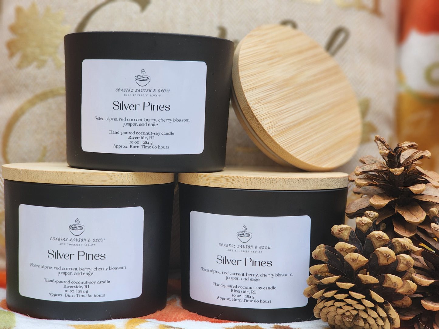 Silver Pines Candle - pine, red currant, berry, cherry blossom, juniper, sage scent