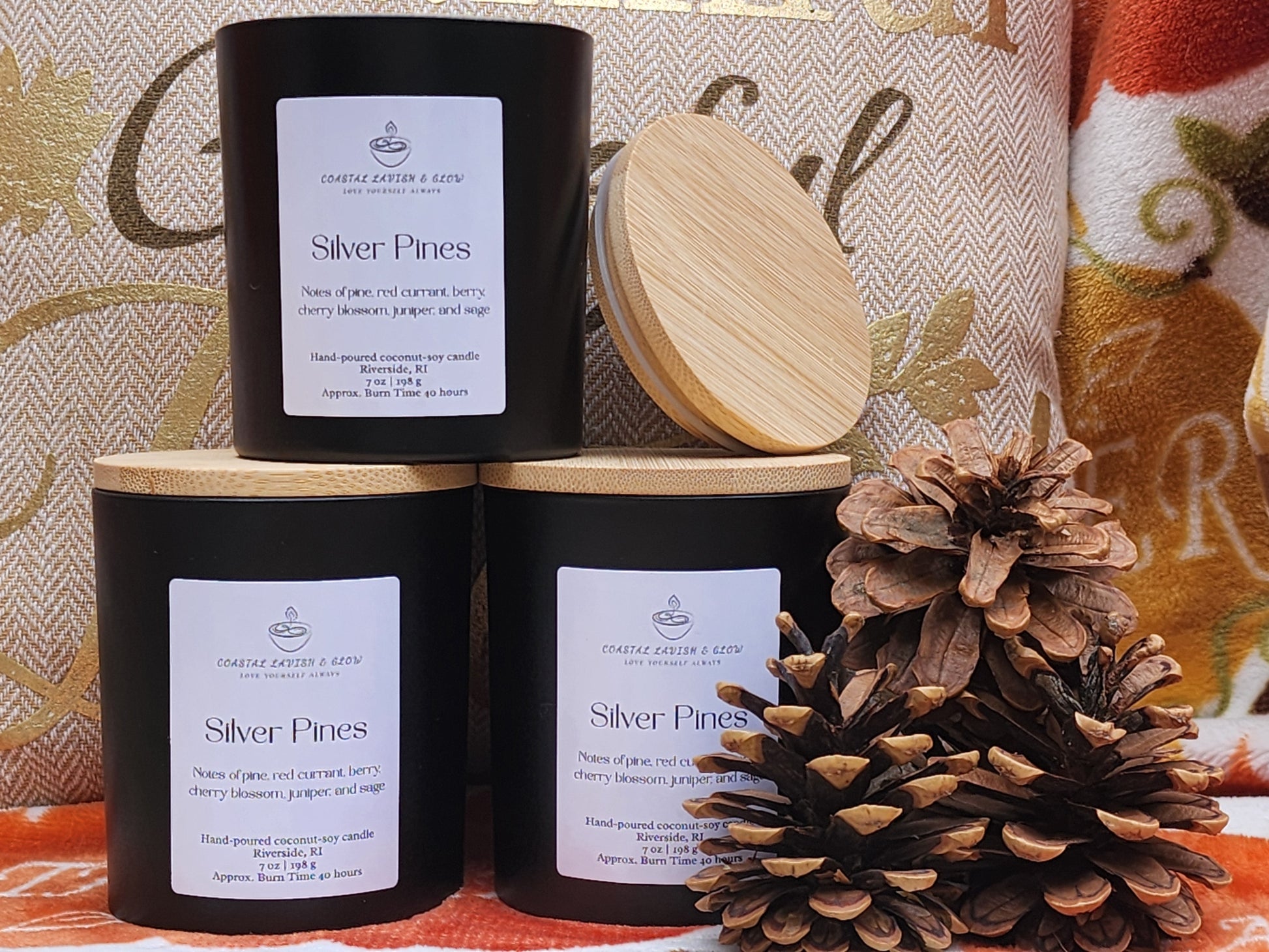 Silver Pines Candle - pine, red currant, berry, cherry blossom, juniper, sage scent