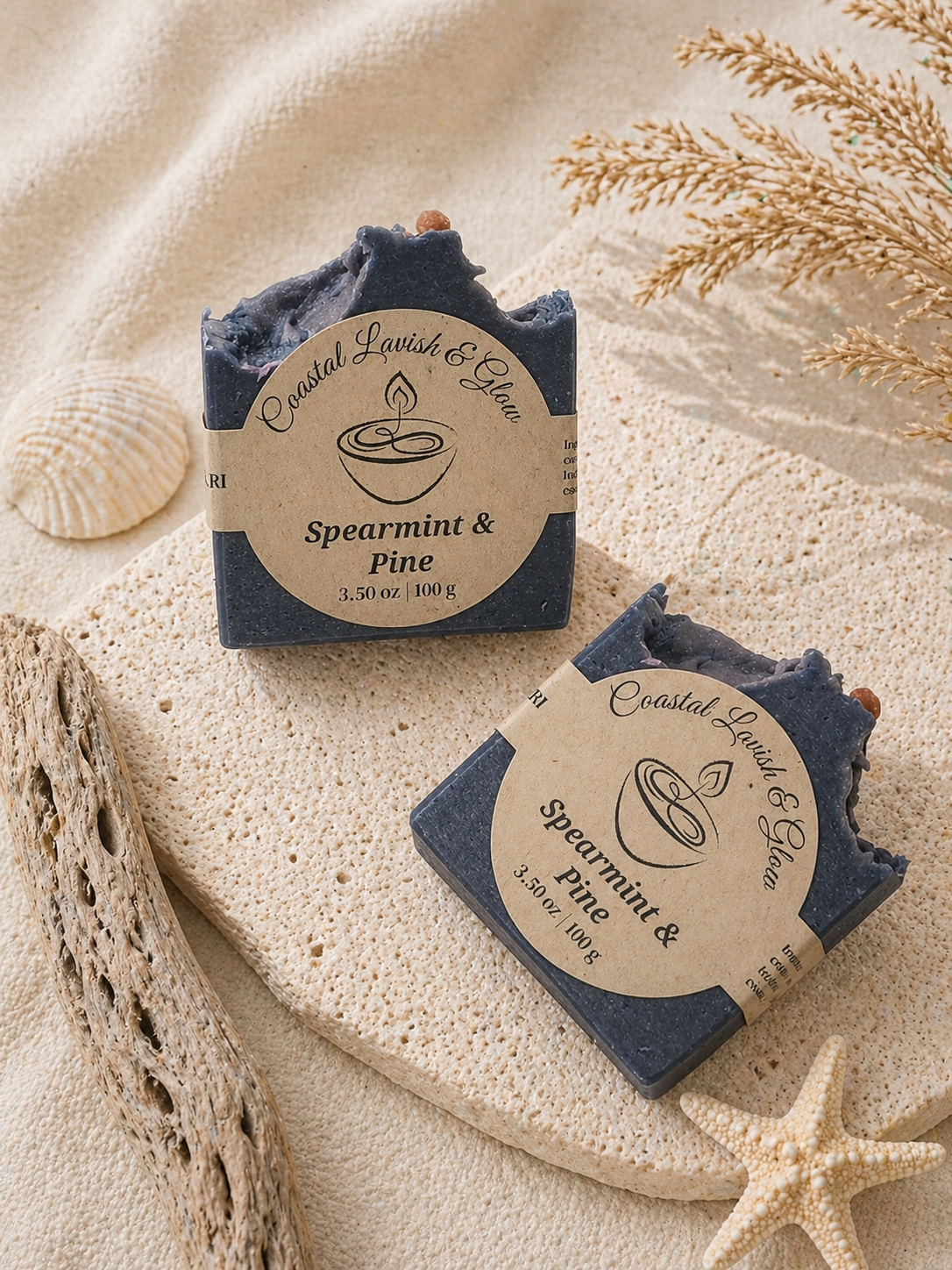 Spearmint & Pine Handcrafted Soap on cream background