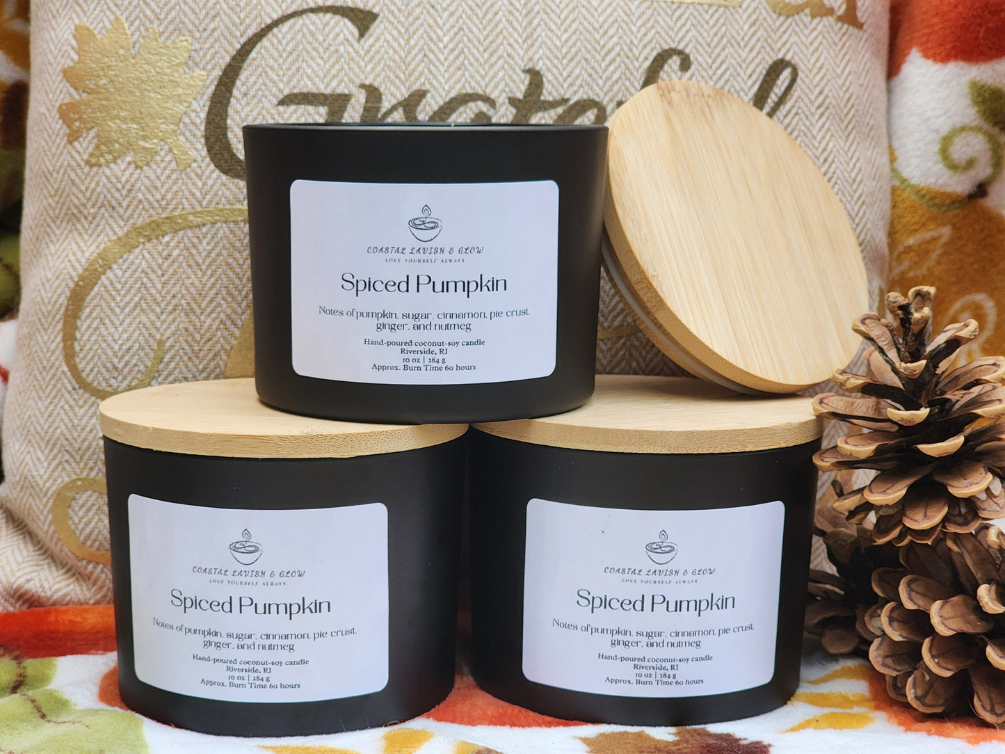 Spiced Pumpkin Candle - pumpkin, orange peel, sugar, cinnamon, ginger, nutmeg, pie crust, butter, honey scent3